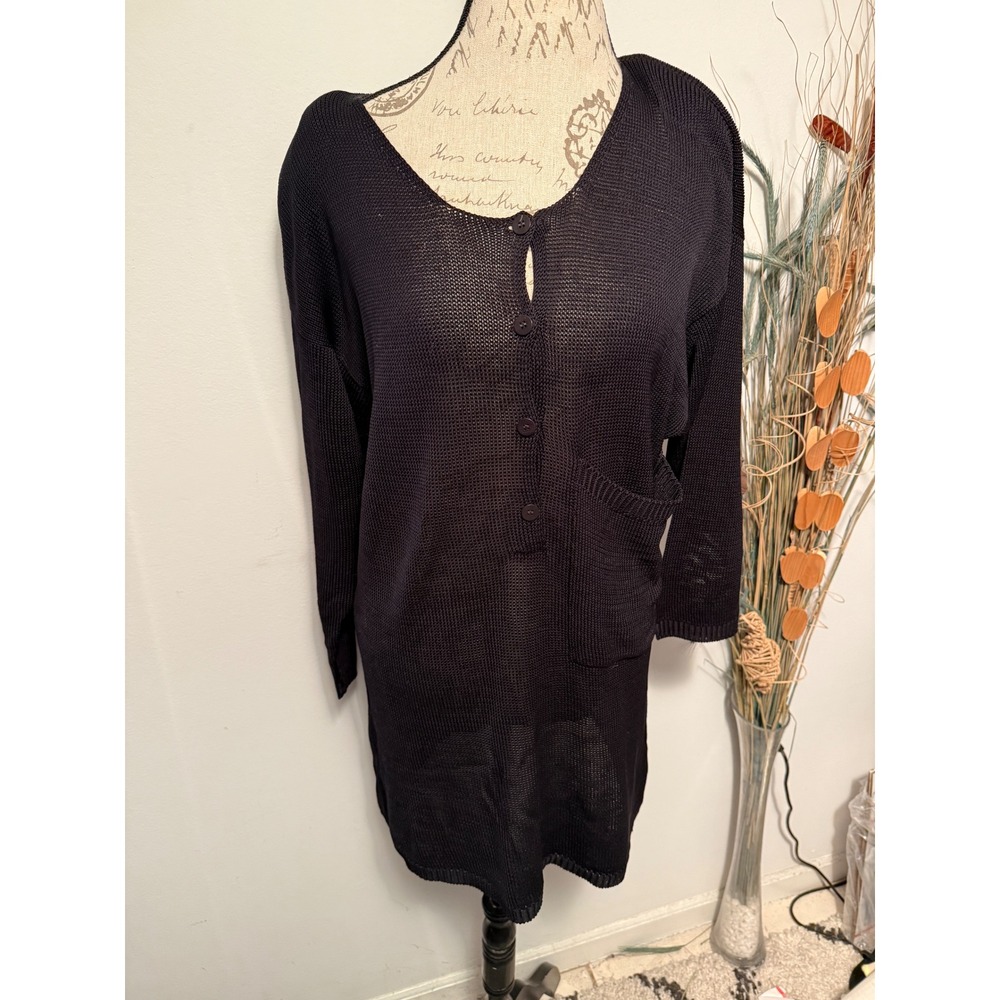 Vintage Jil Sander Plus Black Knit Sweater Tunic Button‎ Front Pocket Midi